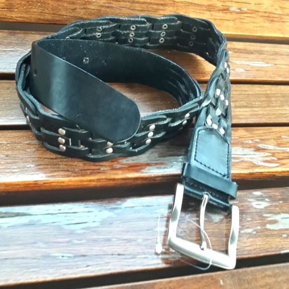 Genuine Leather Belt Metal Studded Rivets Grommets Gothic Grunge Punk Rock M-L - Picture 7 of 16